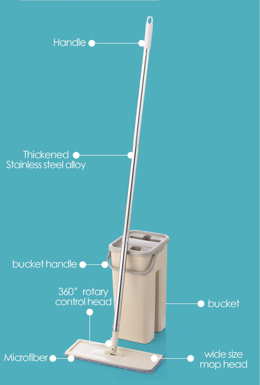 Hands-free Flat Squeeze Mop and Bucket Wringer image 20