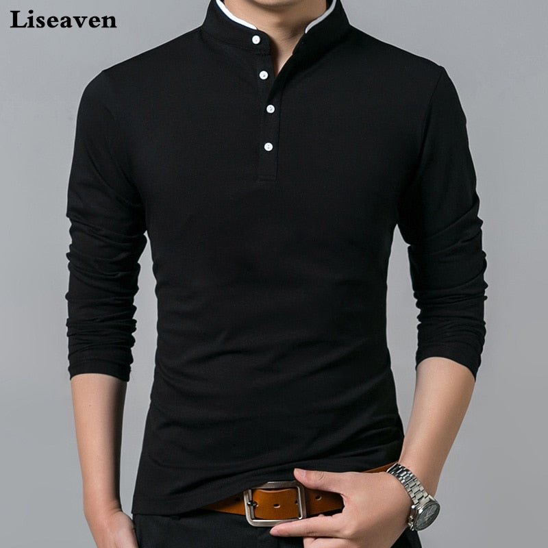 Liseaven Men Full Sleeve Cotton Mandarin Collar T Shirt image 1