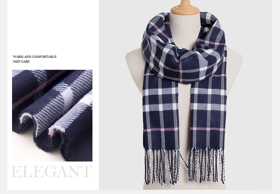 VIANOSI Plaid Winter Scarf for Women | Warm Foulard Solid Scarves | Casual Cashmere Scarfs image 11