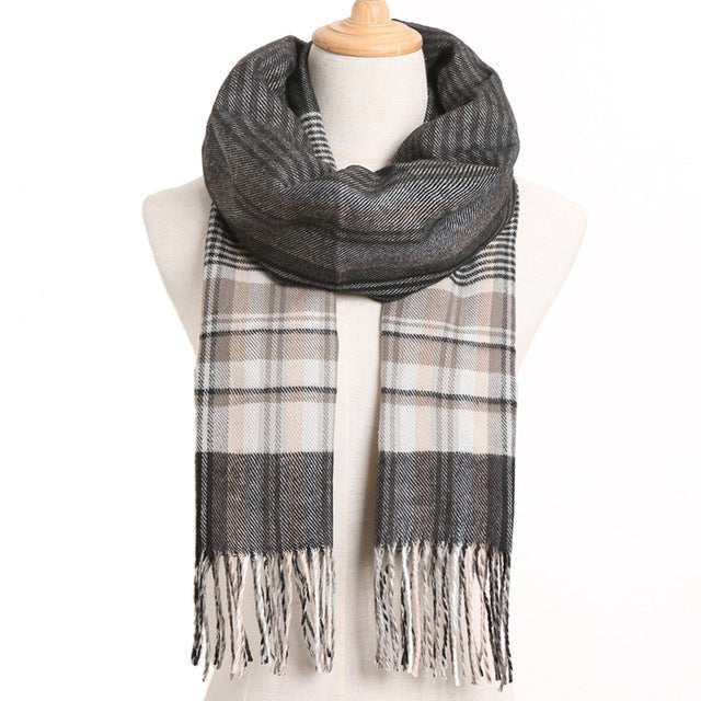 VIANOSI Plaid Winter Scarf for Women | Warm Foulard Solid Scarves | Casual Cashmere Scarfs - 49, 190CM X 35CM image