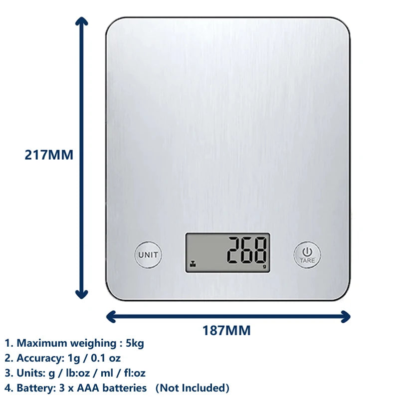 Stainless Steel Digital Kitchen Scale ‚Äì 5kg Capacity with Smart Nutrition Tracking for Baking & Cooking - Stainless Steel image