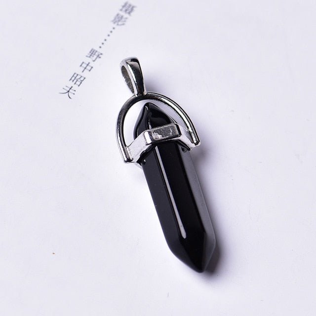 1PC Natural Amethyst Rose Quartz Crystal Point Pendant - Obsidian image