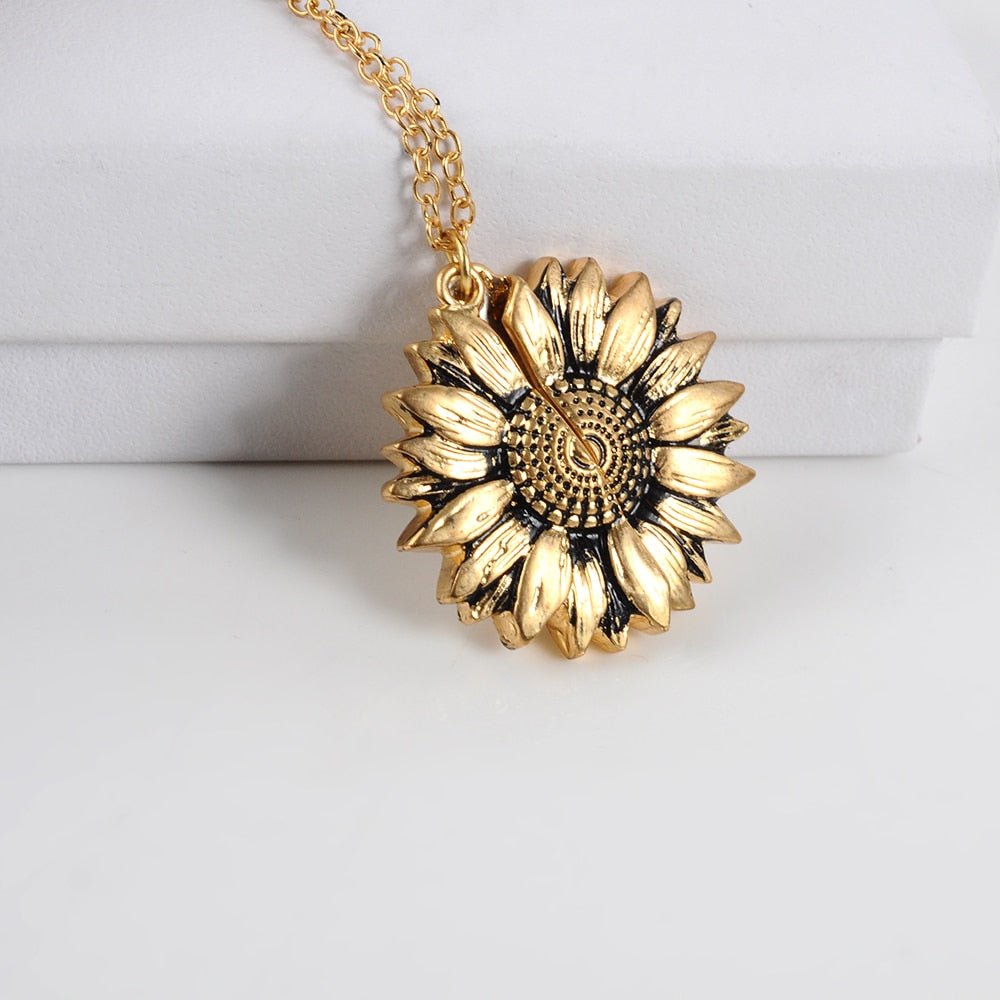Bohemia Sunflower Double-layer Metal Pendant Necklace For Women With Letterings like "You are my Sunshine" image 7