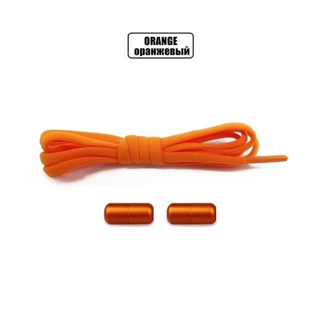 Elastic No Tie Semicircle Metal Lock Shoe Laces For Kids and Adult Sneakers and All Shoes - all orange image
