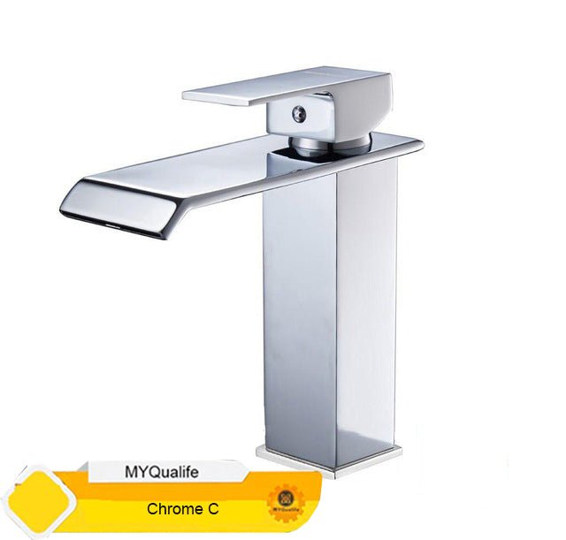 Deck Mount Waterfall Bathroom Faucet Vanity Vessel Sink Mixer Tap Cold Hot Water Tap image