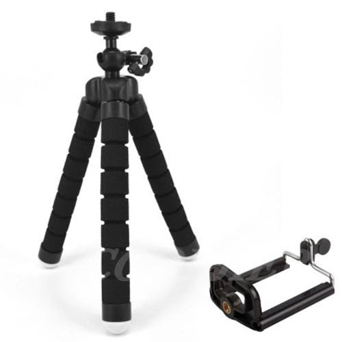 Flexible Sponge Octopus Tripod Phone Holder Camera Stand With Bluetooth Remote Shutter - black and clip image