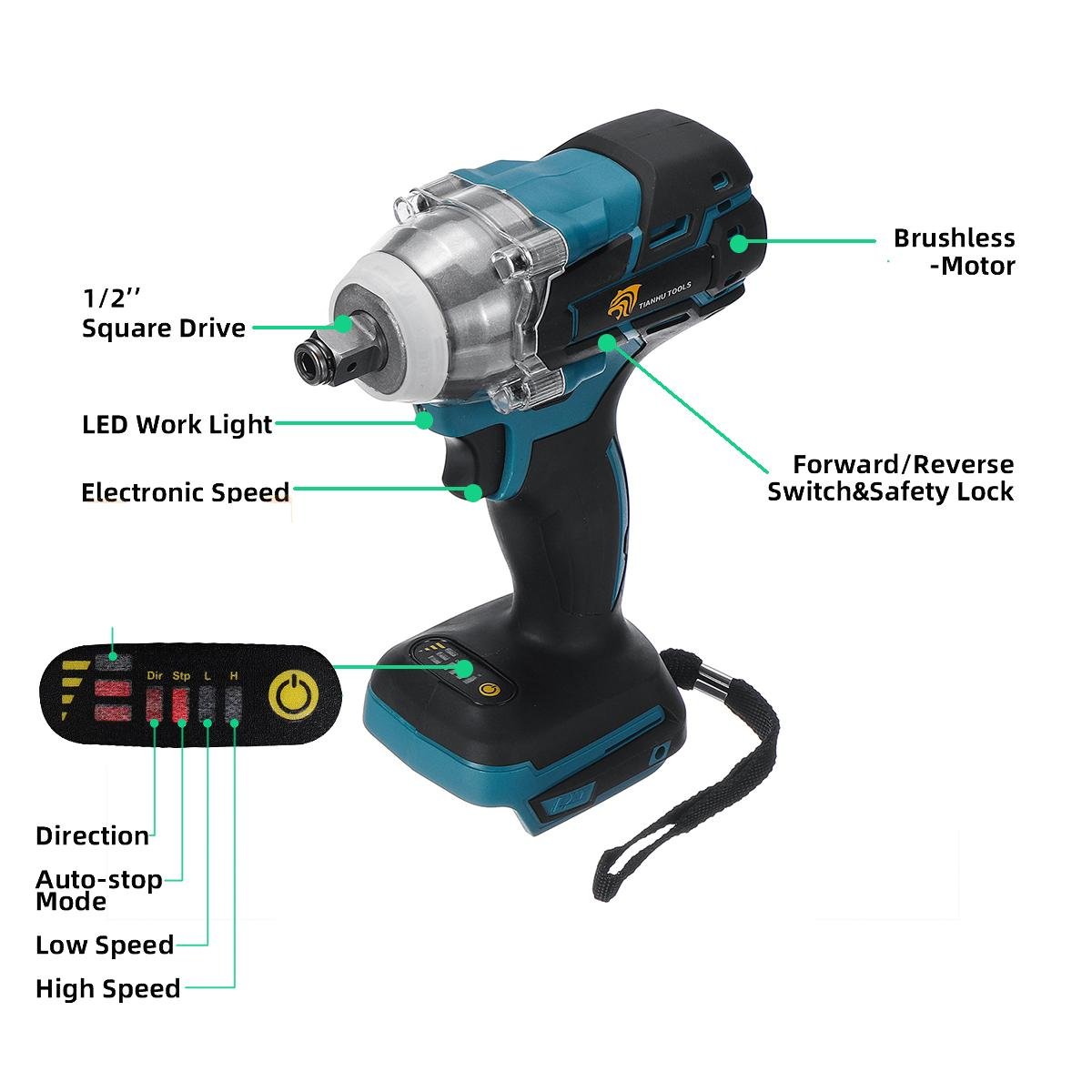 18V Rechargeable Electric Cordless Brushless Impact Wrench Power Tool image 2