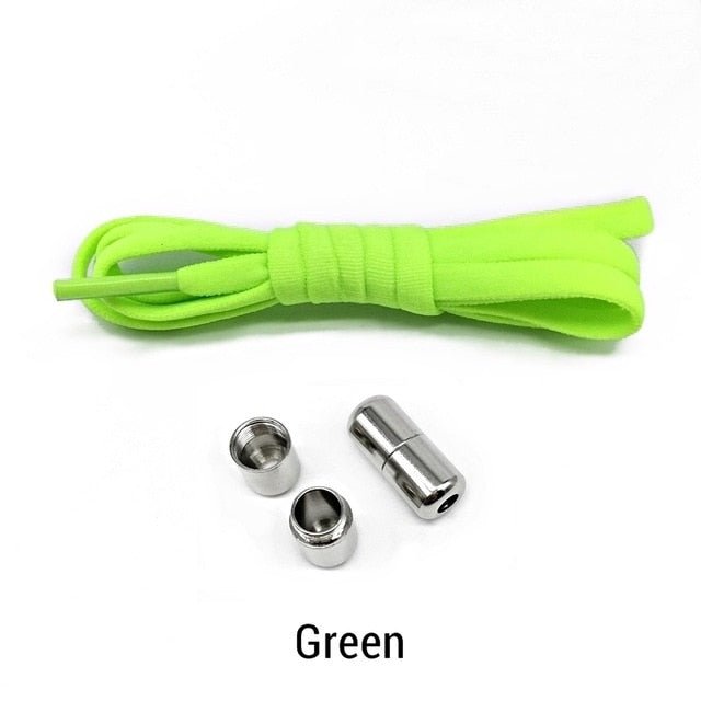 Elastic No Tie Semicircle Metal Lock Shoe Laces For Kids and Adult Sneakers and All Shoes - green image