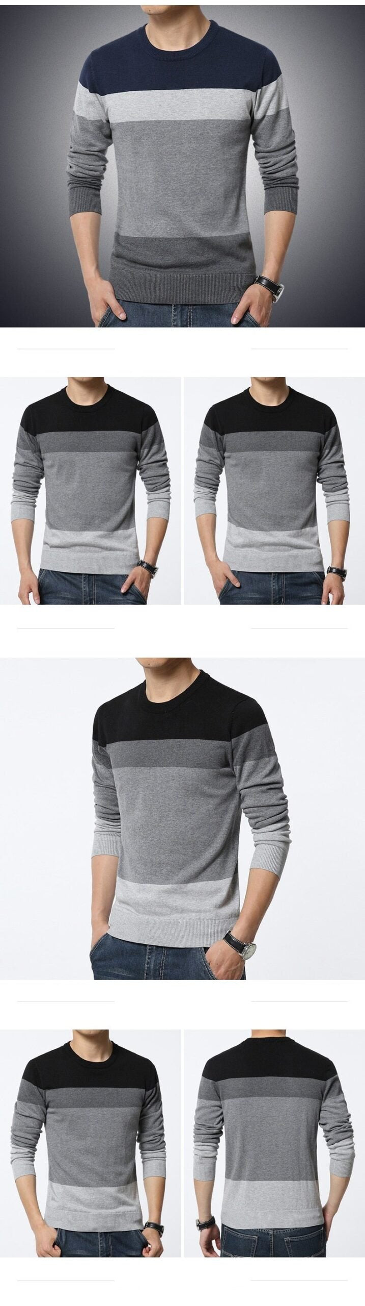 Autumn Casual Men's Sweater | O-Neck Striped Slim Fit Knittwear | Mens Sweaters Pullovers image 14