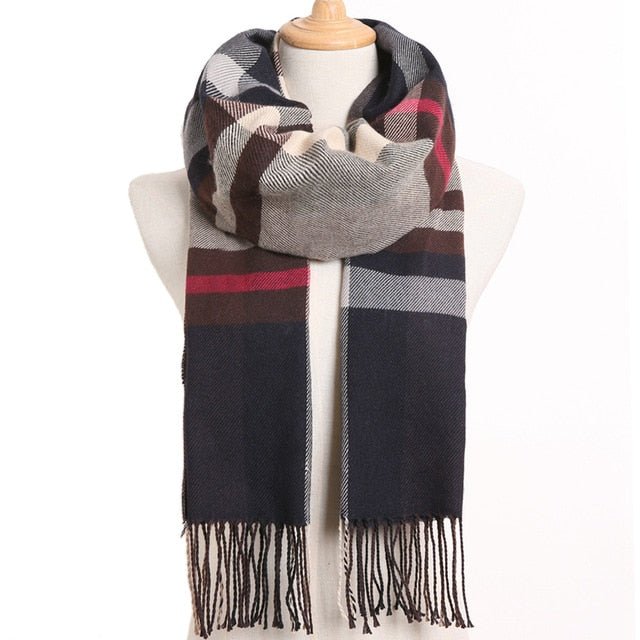 VIANOSI Plaid Winter Scarf for Women | Warm Foulard Solid Scarves | Casual Cashmere Scarfs - 40, 190CM X 35CM image