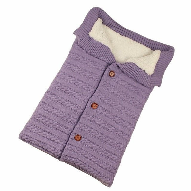 Newborn Baby Winter Warm Sleeping Bag ‚Äì Infant Button Knit Swaddle Wrap & Toddler Blanket Stroller Wrap - Light Purple image