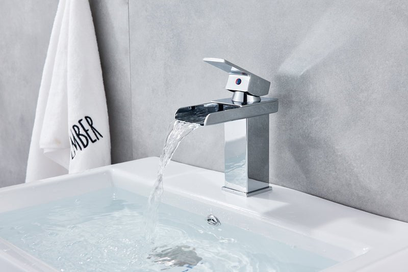 Deck Mount Waterfall Bathroom Faucet Vanity Vessel Sink Mixer Tap Cold Hot Water Tap image 37
