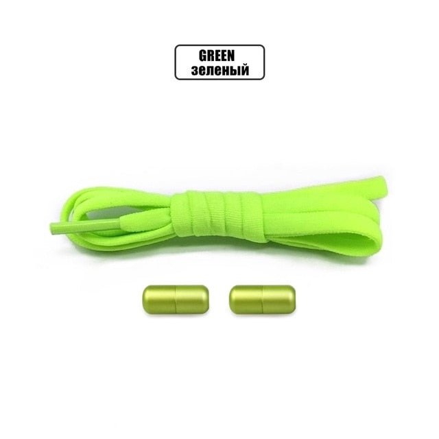 Elastic No Tie Semicircle Metal Lock Shoe Laces For Kids and Adult Sneakers and All Shoes - all green image