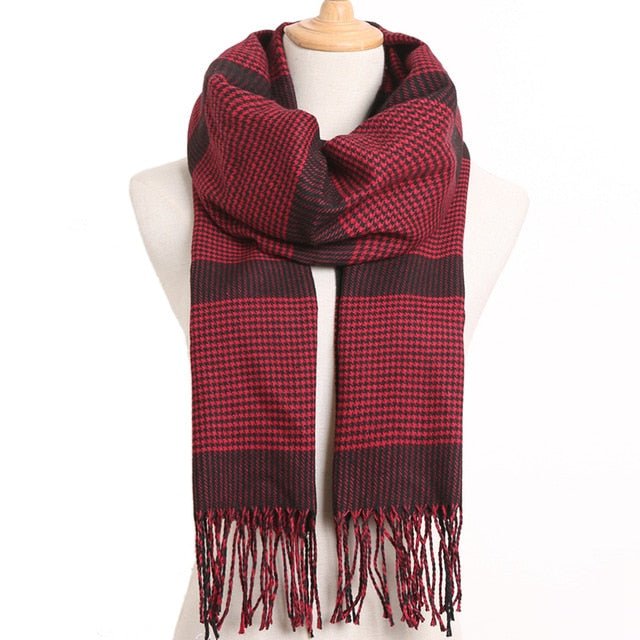 VIANOSI Plaid Winter Scarf for Women | Warm Foulard Solid Scarves | Casual Cashmere Scarfs - 35, 190CM X 35CM image