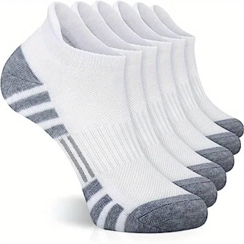 6 Pairs Ankle Athletic Running Socks Cushioned Cotton Breathable Low Cut Sports Tab Socks For Men And Women - White, US9-12 image