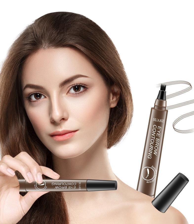 Waterproof Natural Eyebrow Pen Four-claw Eye Brow Tint Makeup three Colors Eyebrow Pencil Brown Black Grey Brush Cosmetics image 18