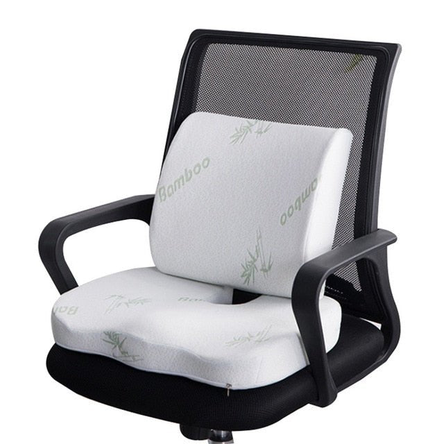 Orthopedic Hemorrhoid Seat Cushion Memory Foam Car Seat Cushion Set Slow Rebound Office Chair Waist Support Coccyx Pain Relief - Bamboo Fiber Set image