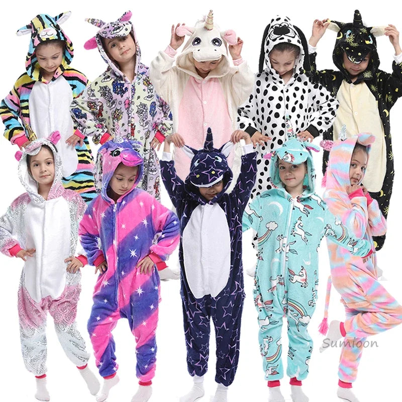 Kigurumi Children‚Äôs Animal Pajamas | Unicorn, Panda, Cat Winter Flannel Pajamas image 0