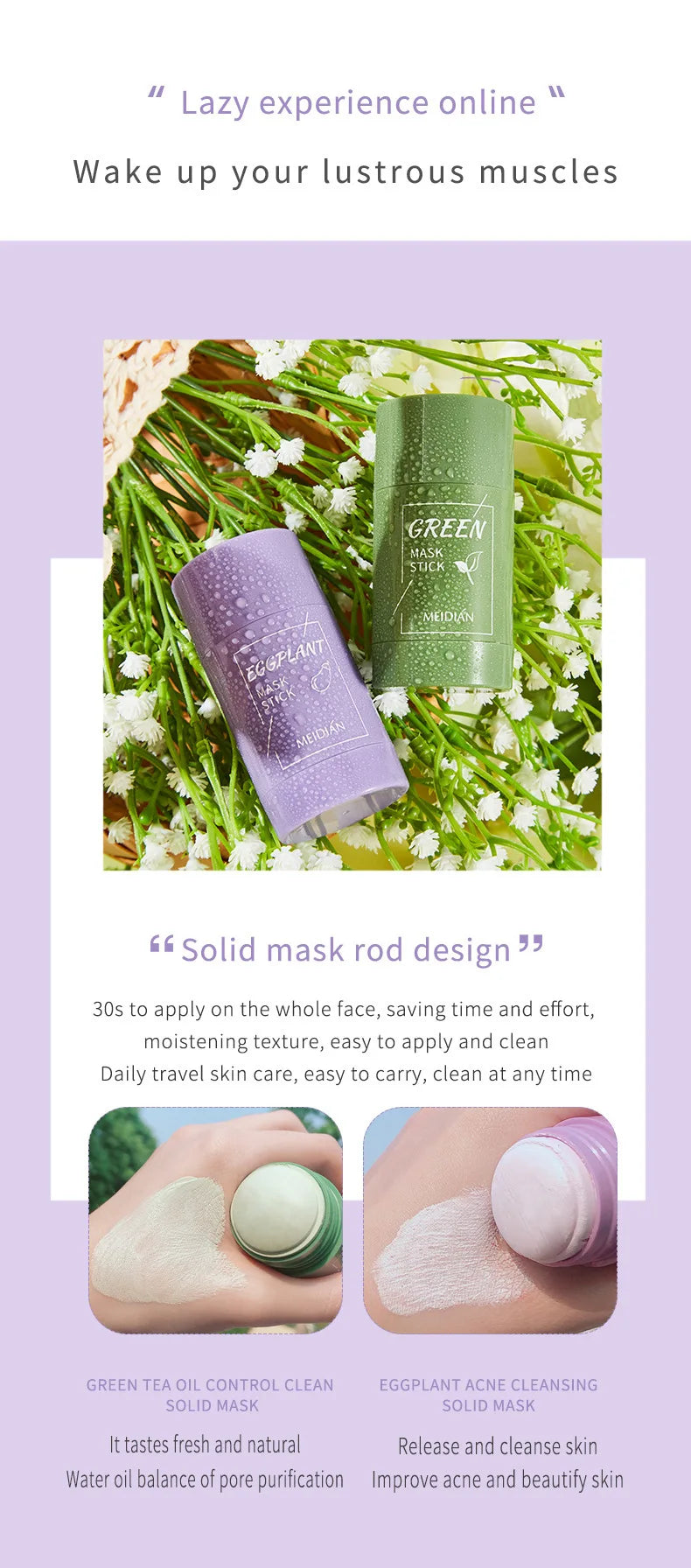 40g Cleansing Green Tea Bar Mask | Cleansing Mud Bar Mask Oil Control | Anti Acne Eggplant Skin Care Whitening Shrinkage Pore image 17