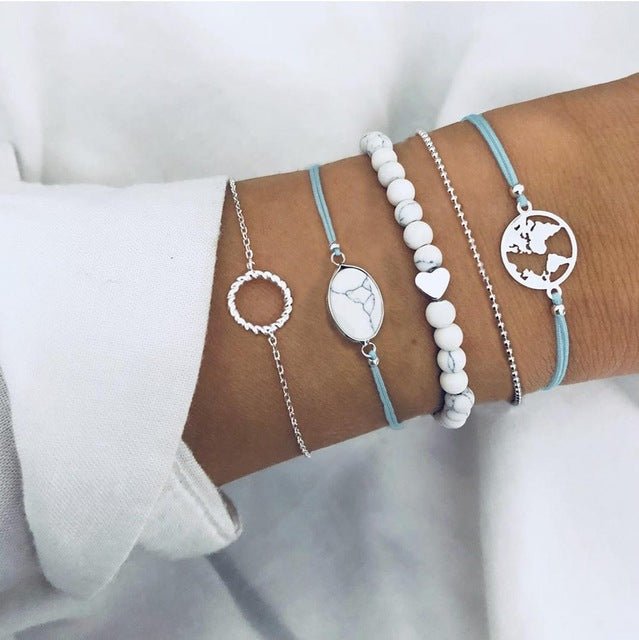 Turtle Heart Pearl Wave LOVE Crystal Marble Charm Bracelets for Women image 0