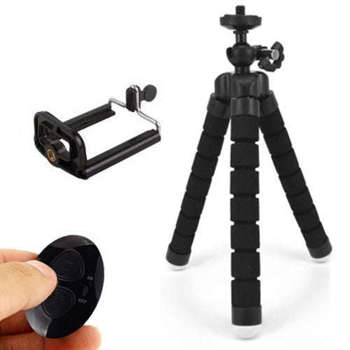 Flexible Sponge Octopus Tripod Phone Holder Camera Stand With Bluetooth Remote Shutter - black with 2 image