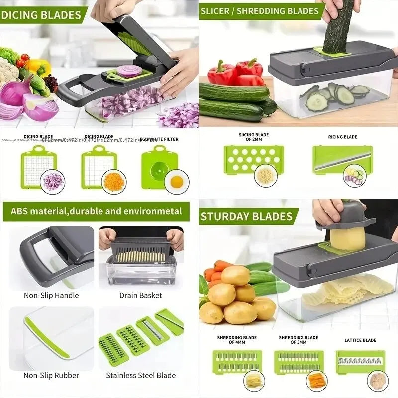 16pcs/Set Vegetable Chopper | Onion Chopper | Food Grate Chopper | Kitchen Vegetable Slicer Dicer Cut | Potato Shredder image 3