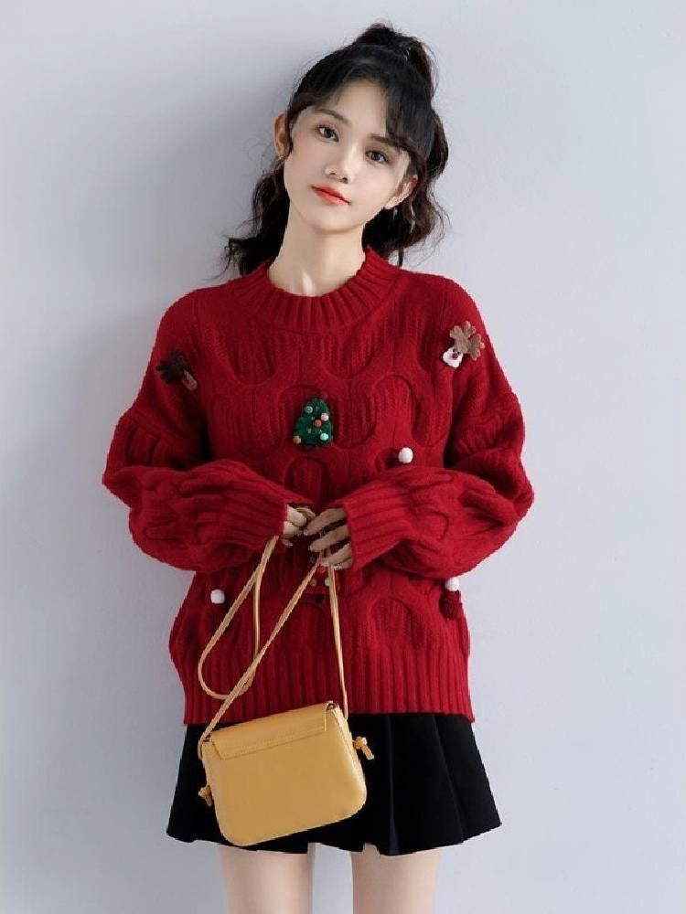 Cozy 3D Knit Long Sleeve Sweater – Winter Christmas Style for Students image 2