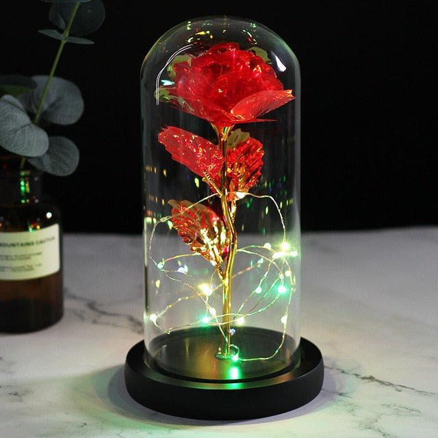 6-Colour "Beauty And The Beast" Red Rose In A Glass Dome On A Wooden Base For Valentine's Gifts - C03 image