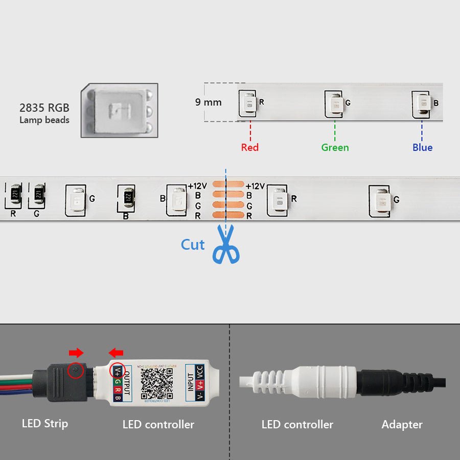 Bluetooth LED Strip RGB Light Tape | Waterproof LED Light Diode Ribbon Flexible with Bluetooth remote image 2