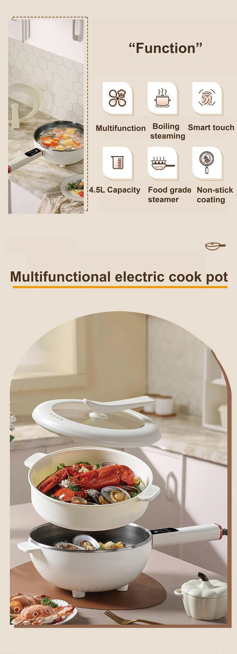Smart Electric Multi-function Electric Pot Steamer Non-stick Fry Pan image 9