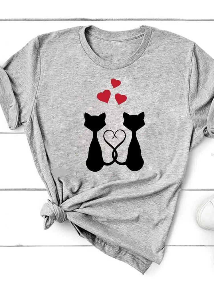 Paw Cat Dog Love Heart Graphic T-Shirt | Women‚Äôs Summer Fashion Short Sleeve Tee - ESL28739, 4XL image