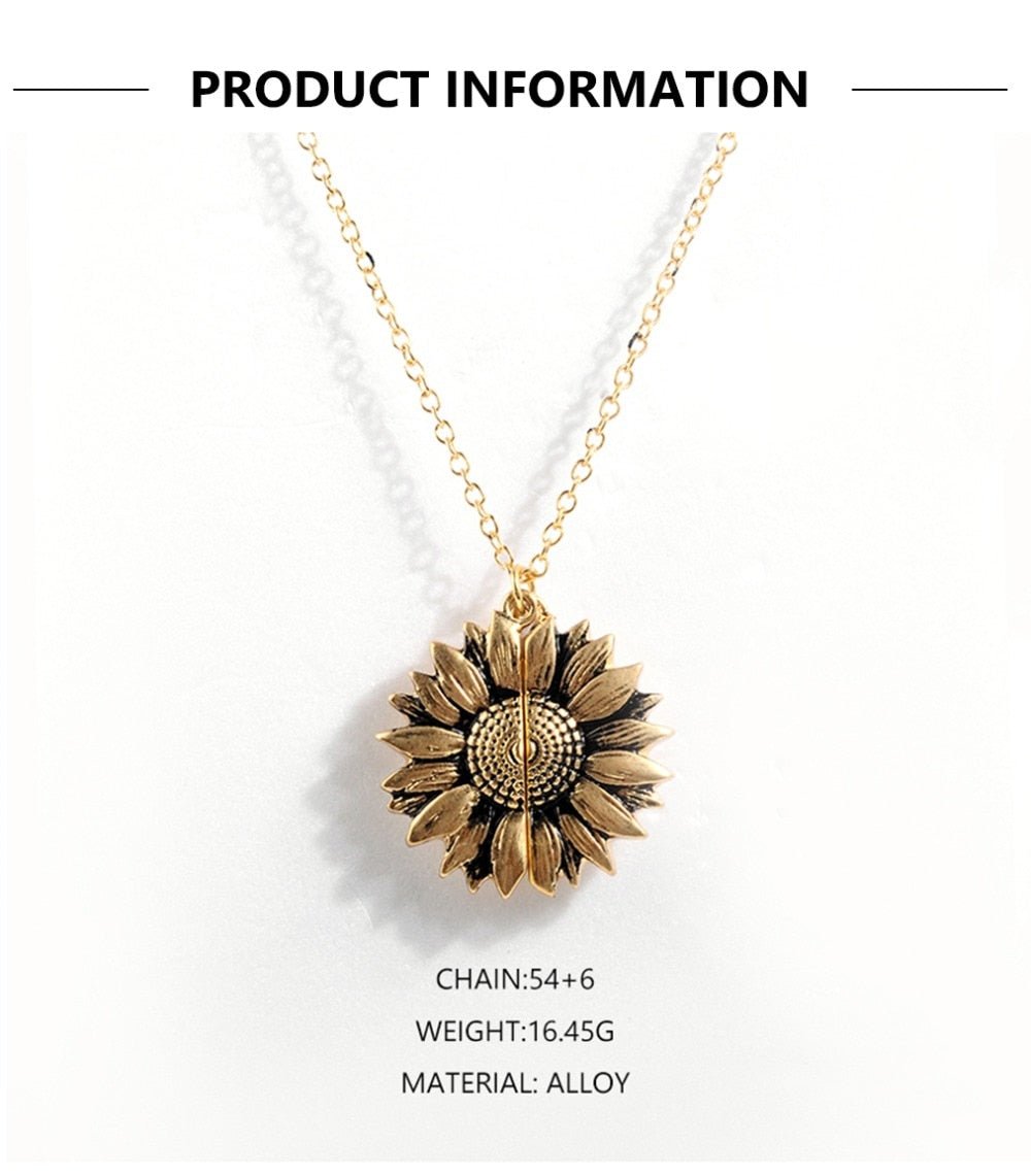 Bohemia Sunflower Double-layer Metal Pendant Necklace For Women With Letterings like "You are my Sunshine" image 6