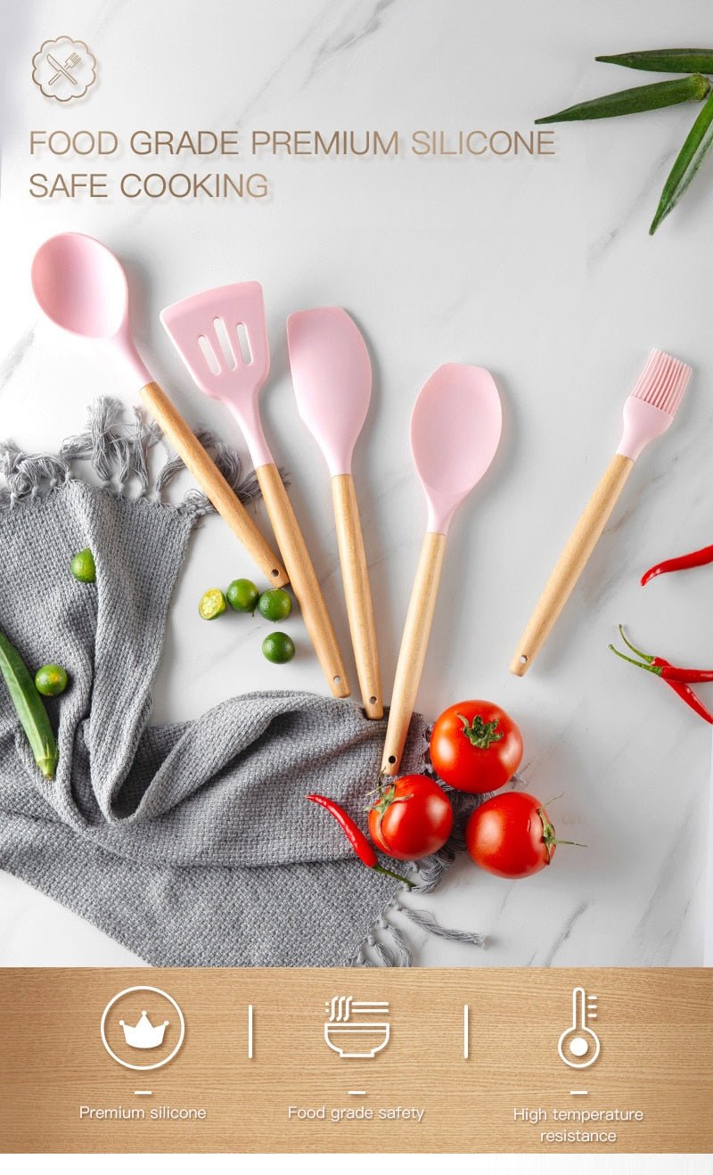 Heat Resistant Non-Stick Silicone Kitchenware Cooking Utensils Set With Storage Box Tools image 1