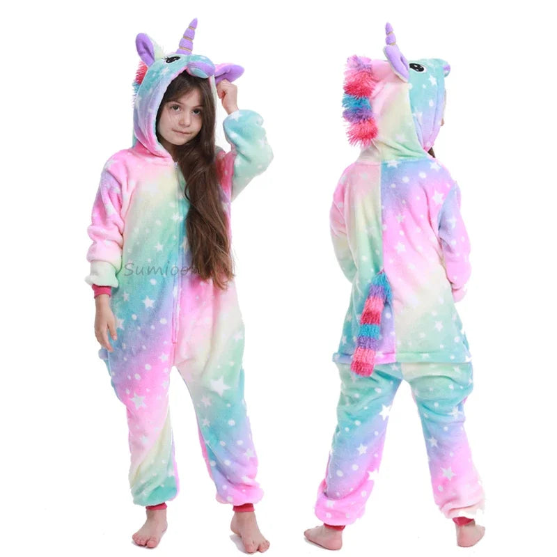 Kigurumi Children‚Äôs Animal Pajamas | Unicorn, Panda, Cat Winter Flannel Pajamas image