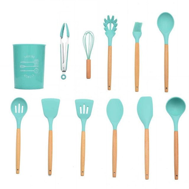 Heat Resistant Non-Stick Silicone Kitchenware Cooking Utensils Set With Storage Box Tools image 28