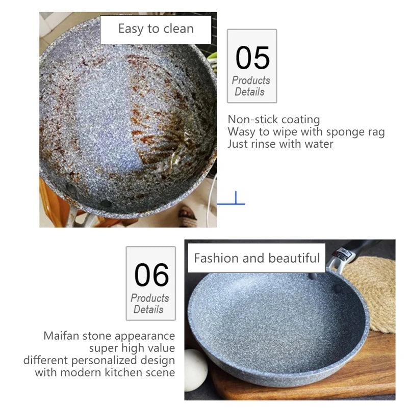Durable Stone Frying Pan28/26/24/20cm Wok | Non-stick Pan Skillet Cauldron Induction Cooker Pans | Pancake Egg Gas Stove image 13