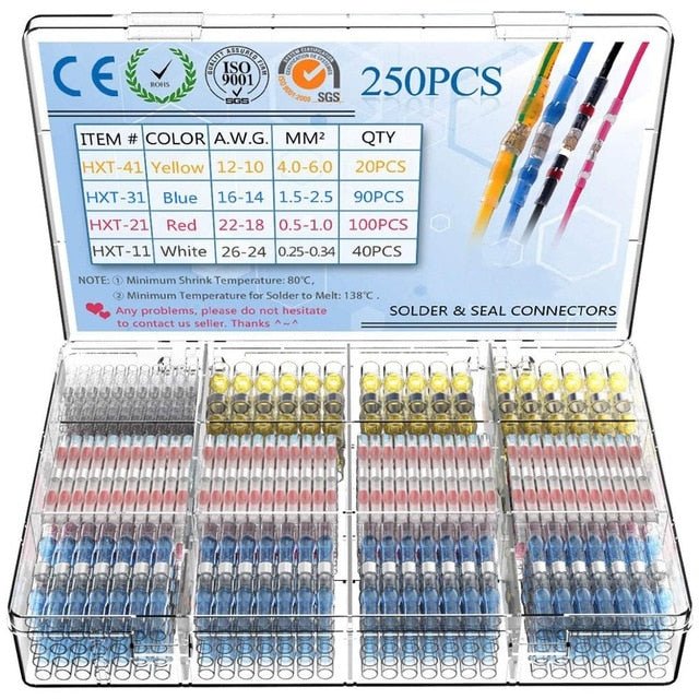 250/100Pcs Solder Seal Wire Connectors - Heat Shrink Solder Butt Connectors - Solder Connector Kit - 250PCS image