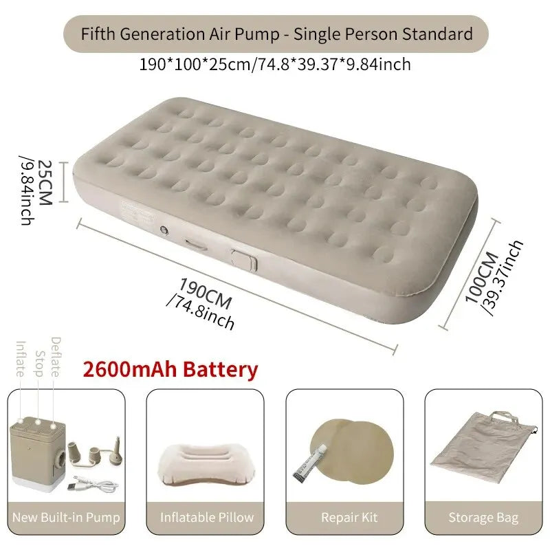 Luxury Inflatable Glamping Mattress – Thickened 2-Person PVC Camping Bed with Built-In Pump image 0