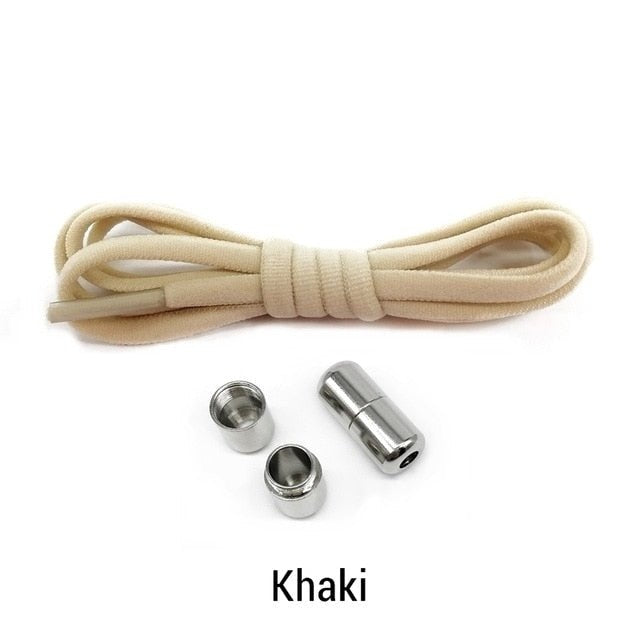 Elastic No Tie Semicircle Metal Lock Shoe Laces For Kids and Adult Sneakers and All Shoes - khaki image