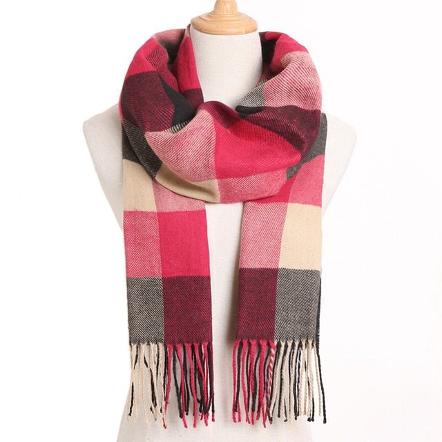 VIANOSI Plaid Winter Scarf for Women | Warm Foulard Solid Scarves | Casual Cashmere Scarfs - 06, 190CM X 35CM image