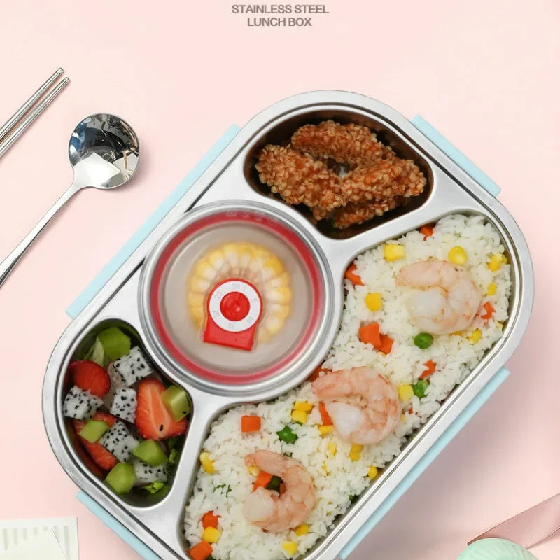304 Stainless Steel Insulated Lunch Box with 4 Compartments and Soup Bowl image 3