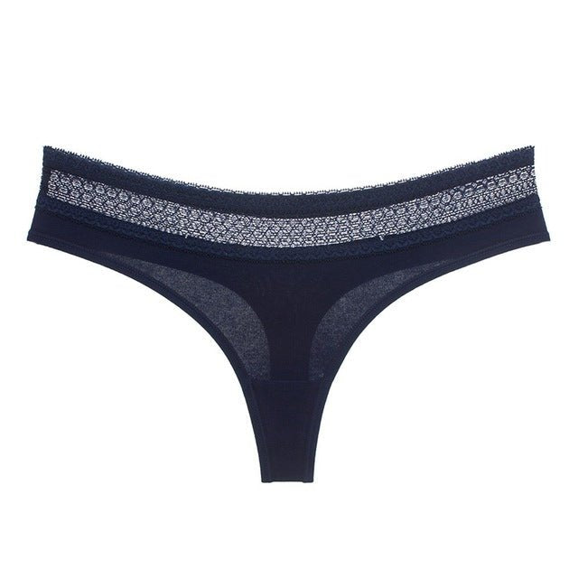 Women Cotton Lingerie Panties - dark blue Lace, L image