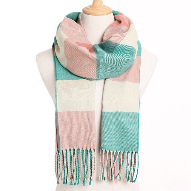 VIANOSI Plaid Winter Scarf for Women | Warm Foulard Solid Scarves | Casual Cashmere Scarfs - 04, 190CM X 35CM image
