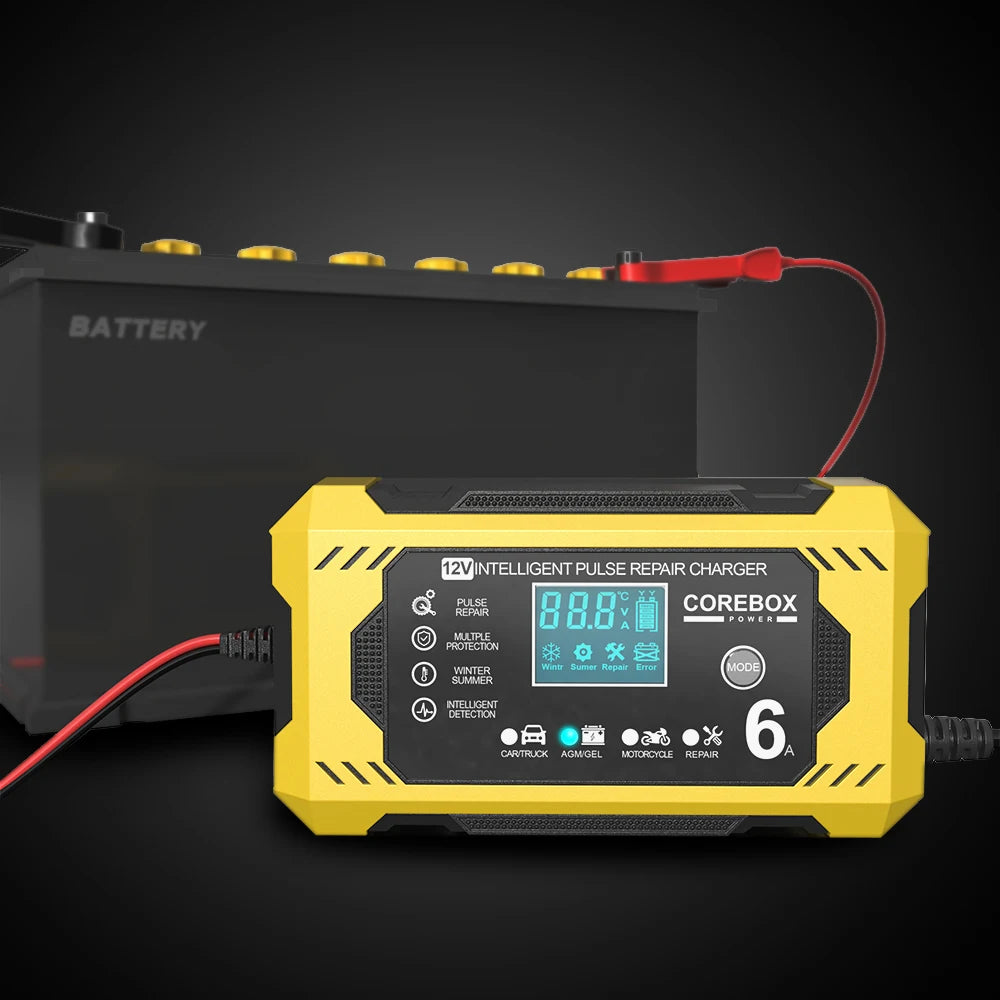 6A 12V Intelligent Automotive Battery Charger for Car & Motorcycle - Smart Lead-Acid Battery Maintenance image 2