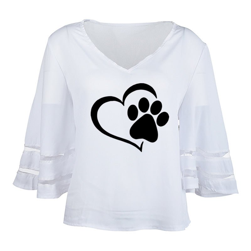 New Fashion Dog Paw Women V-Neck T Shirt image 7
