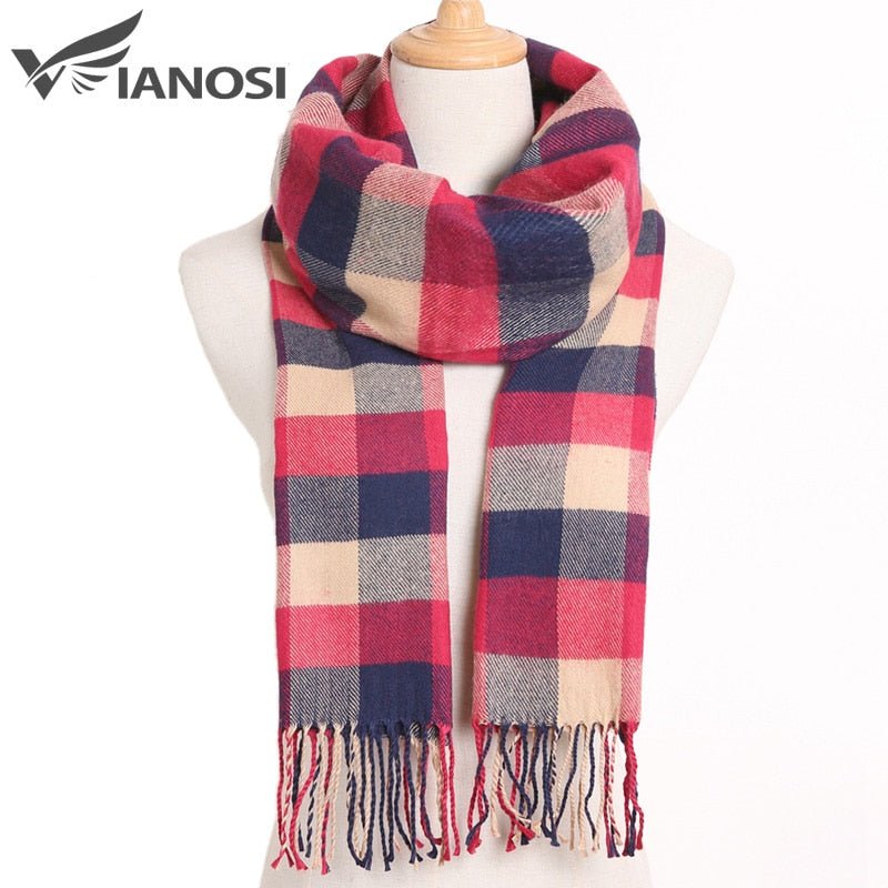 VIANOSI Plaid Winter Scarf for Women | Warm Foulard Solid Scarves | Casual Cashmere Scarfs image 17