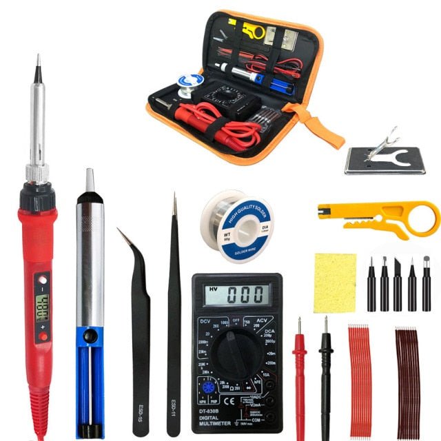 80W Digital Electric Soldering Iron 220V 110V Temperature Adjustable LCD display Solder welding iron tool kit - 220V EU plug, 80W red set 2 image