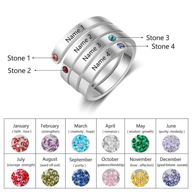 Personalized Custom Engraved Birthstone Rings for Women image 1