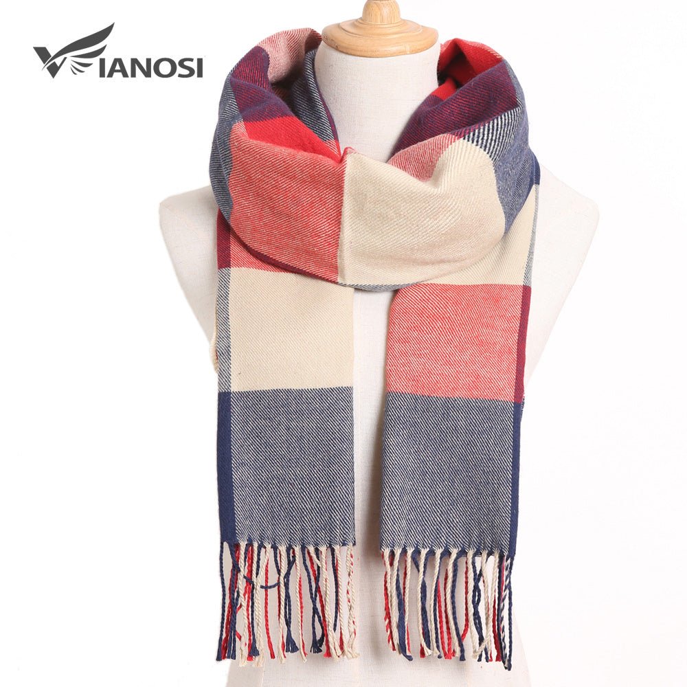 VIANOSI Plaid Winter Scarf for Women | Warm Foulard Solid Scarves | Casual Cashmere Scarfs image 5
