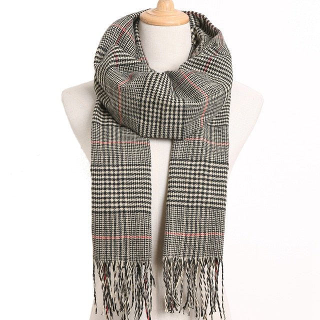 VIANOSI Plaid Winter Scarf for Women | Warm Foulard Solid Scarves | Casual Cashmere Scarfs - 39, 190CM X 35CM image